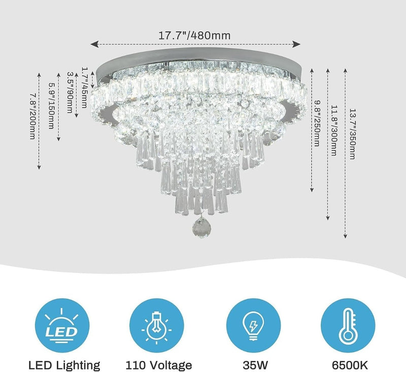 Crystal Flush Ceiling Fixture 18" Cool White