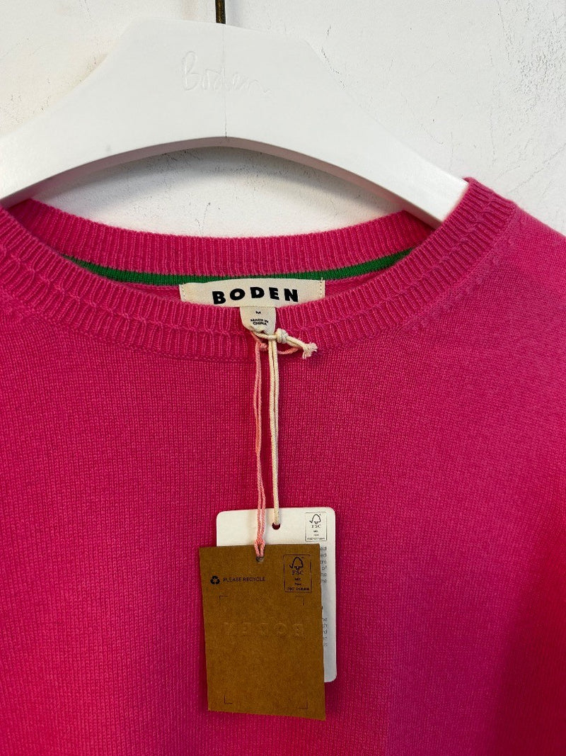 BODEN Eva Cashmere Crew Neck Jumper Size Medium Raspberry Pink NWT