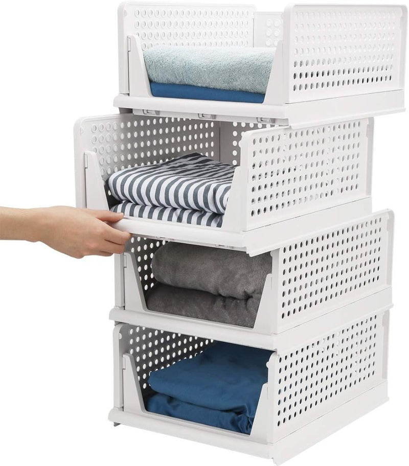 Set of 4 Stackable Foldable Wardrobe Storage Box Organizer (Easy Open