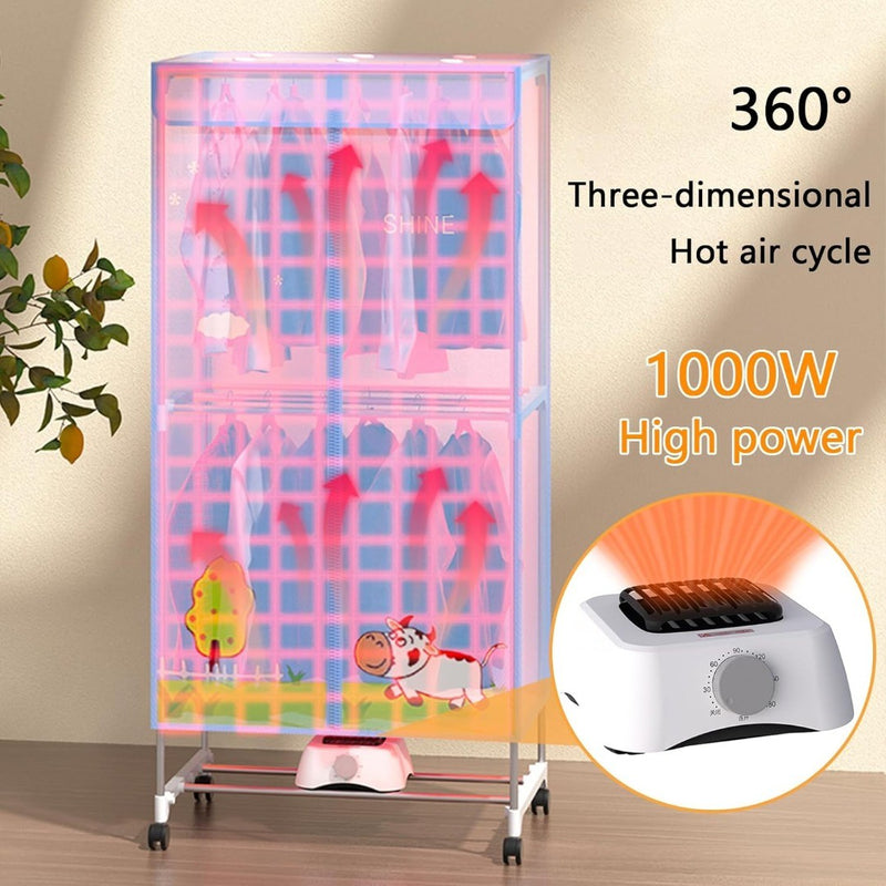 2-Tier Heated Clothes Dryer with Heated Cover Indoor Stainless Steel Cabinet