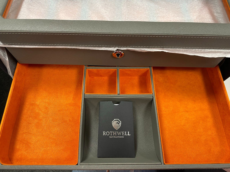 12 Slot Watch Box - Leather - Valet Drawer - Grey/Orange