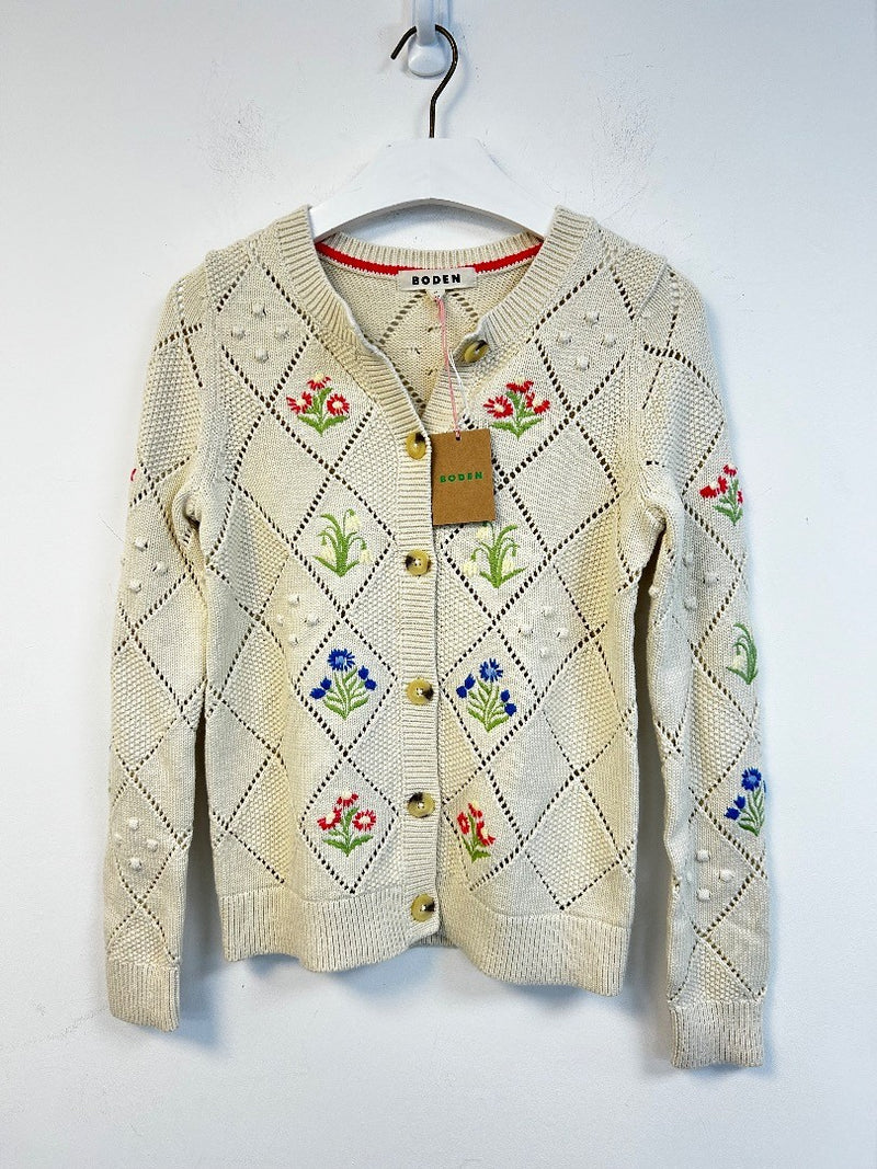 BODEN Cotton Embroidered Cardigan Size XS Warm Ivory NWT w/Fault