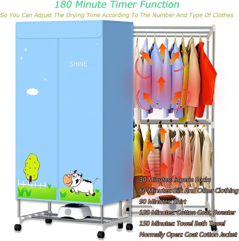 2-Tier Heated Clothes Dryer with Heated Cover Indoor Stainless Steel Cabinet