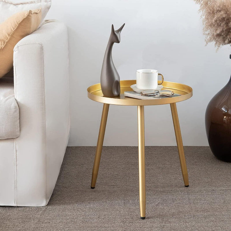 Round Side Table16.9"dia Metal End Table Nightstand Gold