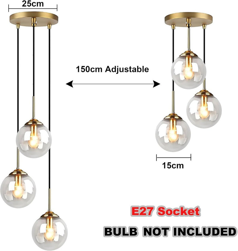 Glass Pendant Lights 3 Globes Industrial E27