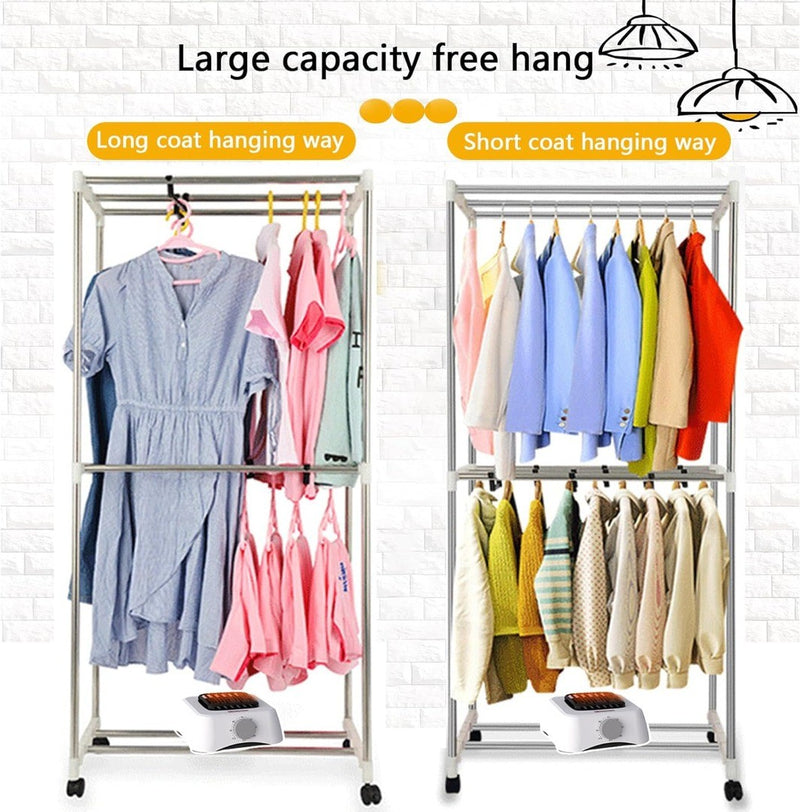 2-Tier Heated Clothes Dryer with Heated Cover Indoor Stainless Steel Cabinet