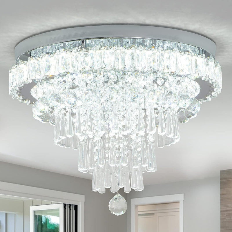 Crystal Flush Ceiling Fixture 18" Cool White