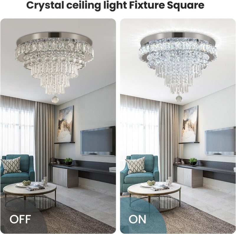 Crystal Flush Ceiling Fixture 18" Cool White