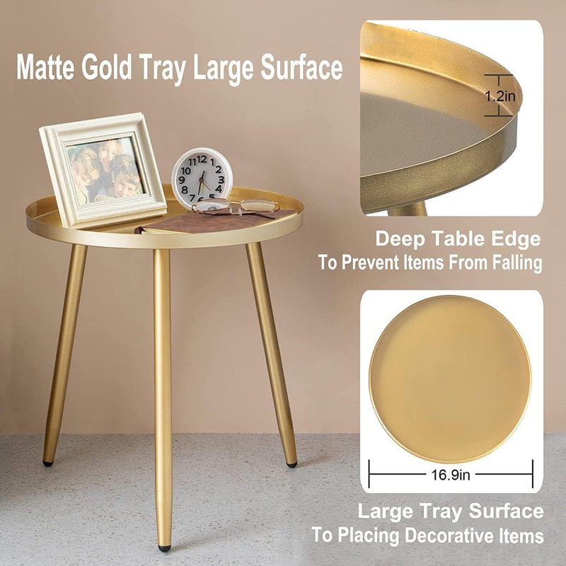 Round Side Table16.9"dia Metal End Table Nightstand Gold