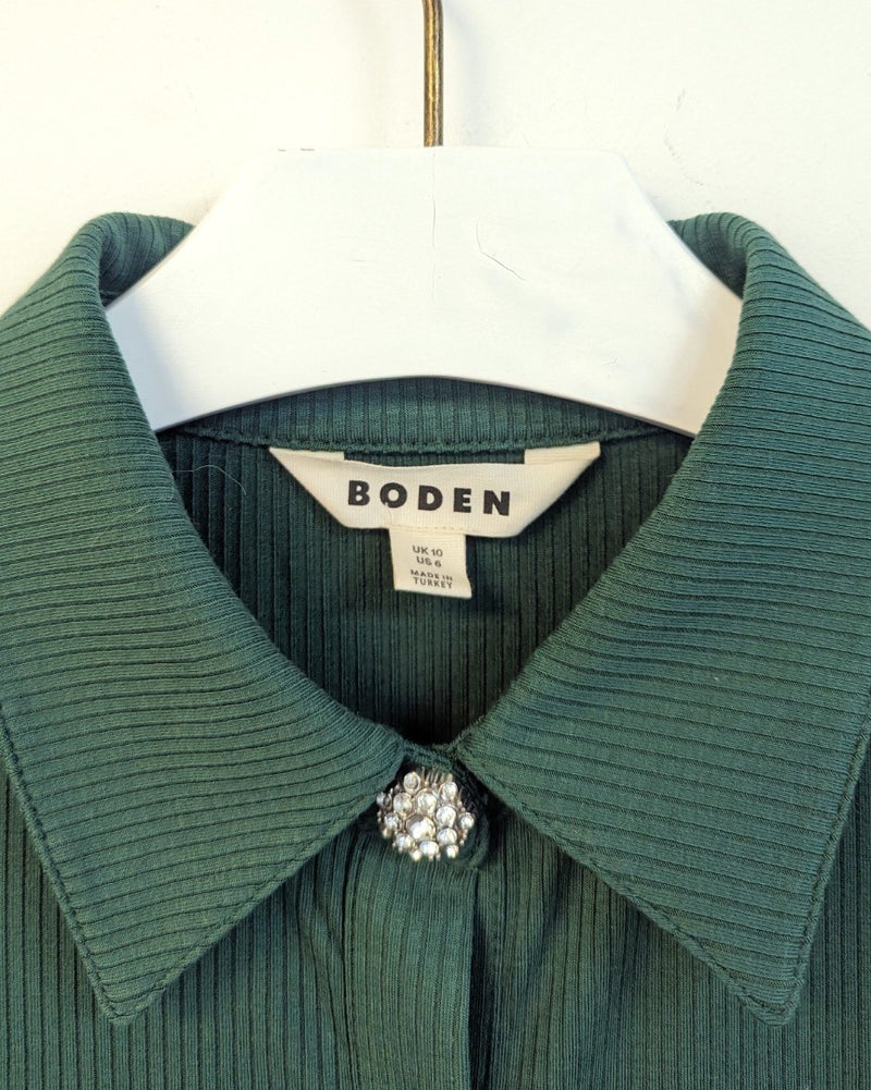 BODEN Jewelled-Button Ribbed Shirt UK 10 - Minor Fault