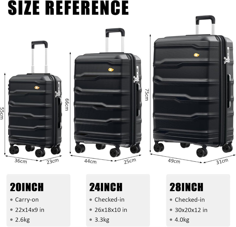 Carry On Suitcase - 20 Inch - 4 Spinner Wheels - 55x40x20cm - TSA Approved