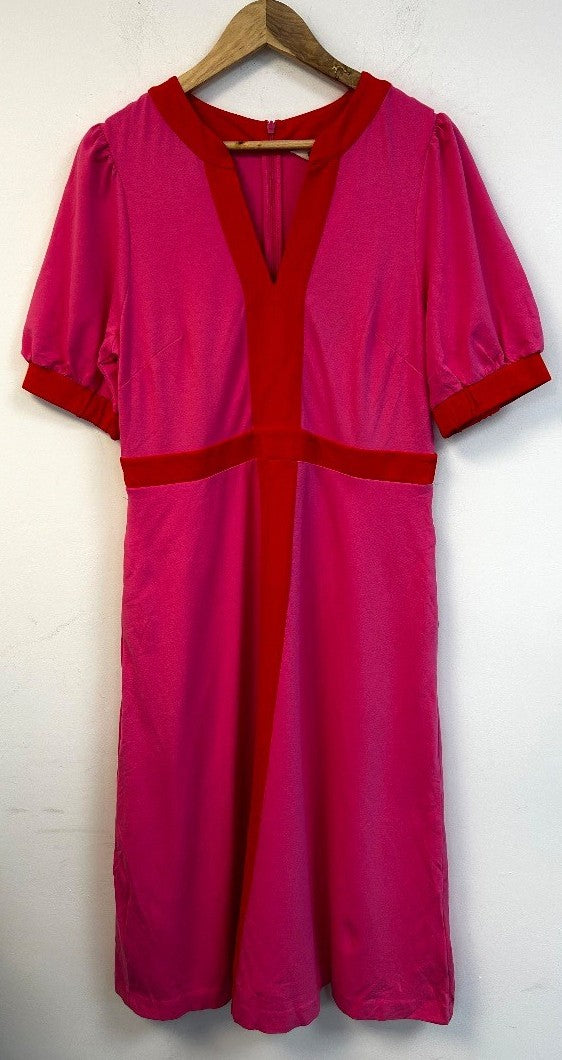 BODEN Philippa Ponte Midi Dress UK 16 Pink & Red NWT