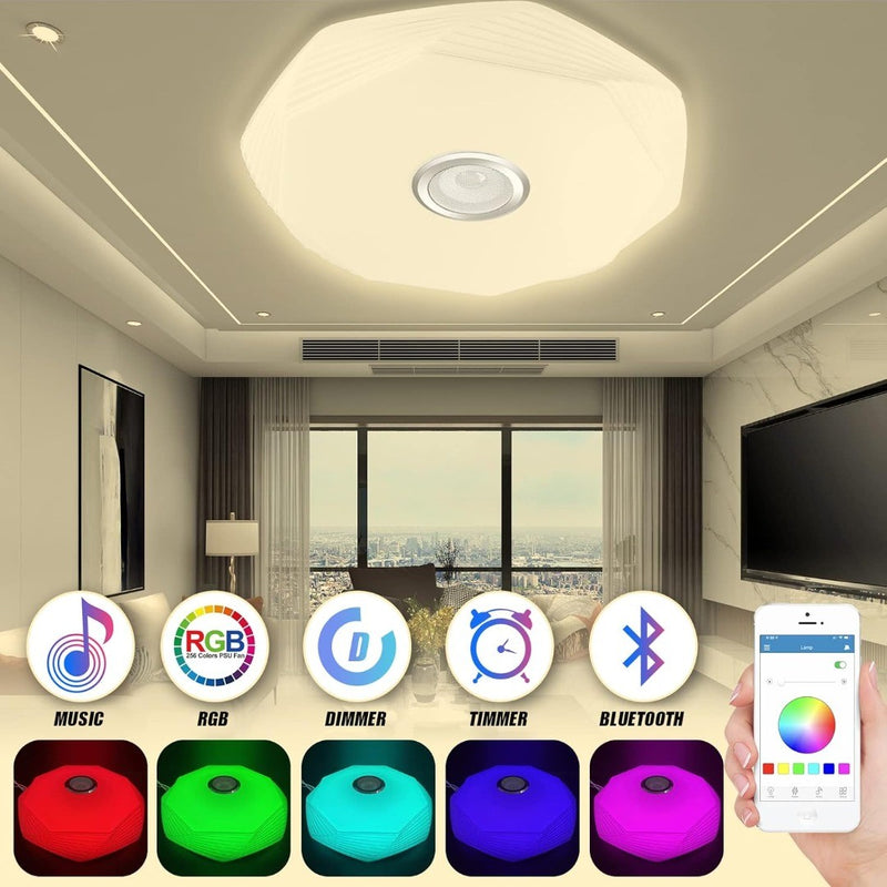 48W LED Ceiling Light Dimmable Bluetooth Speaker 39cm Dia