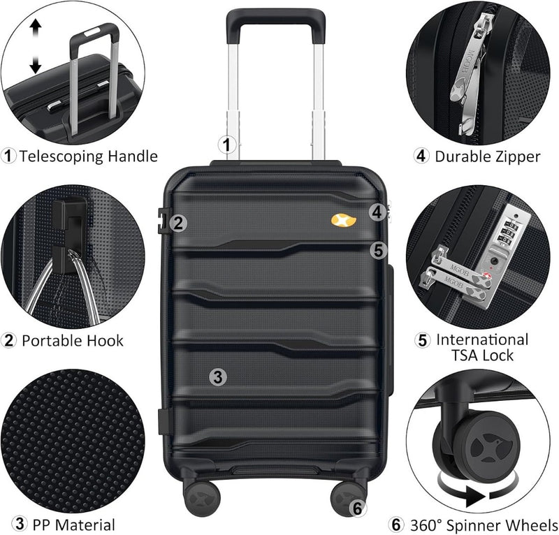 Carry On Suitcase - 20 Inch - 4 Spinner Wheels - 55x40x20cm - TSA Approved