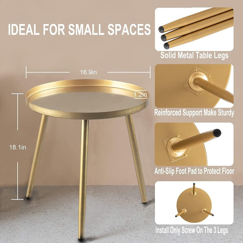 Round Side Table16.9"dia Metal End Table Nightstand Gold