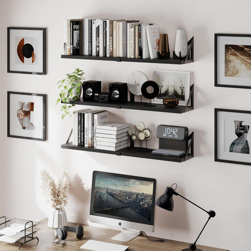 Wall Mounted Floating Shelves Set of 3 Black