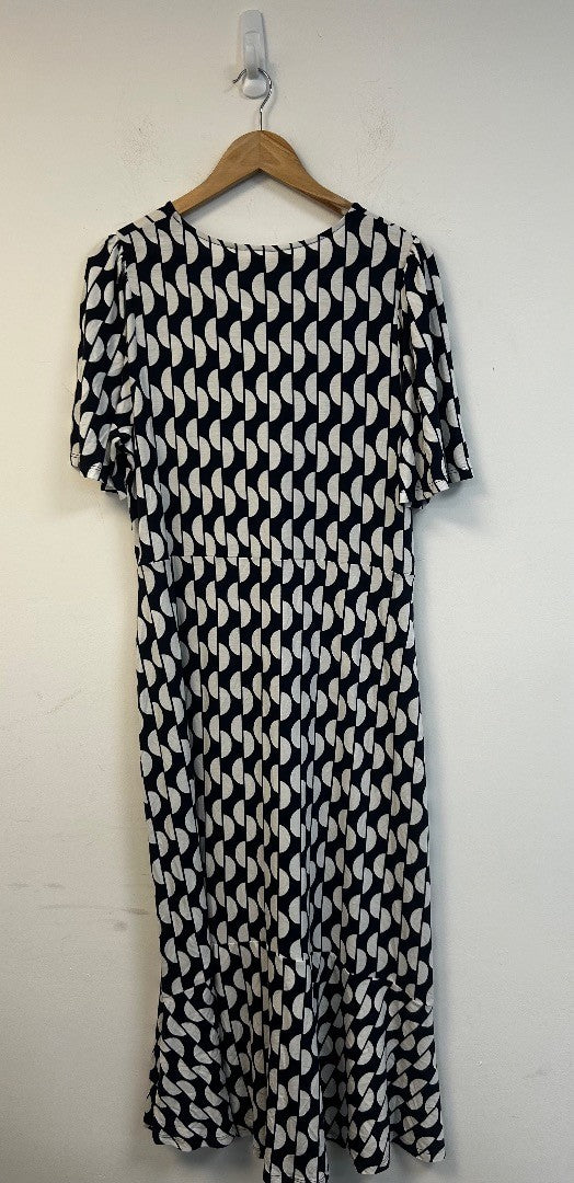 BODEN Felicity Jersey Midi Tea Dress UK 16 Navy & Ivory NWT