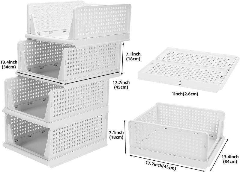 Set of 4 Stackable Foldable Wardrobe Storage Box Organizer (Easy Open