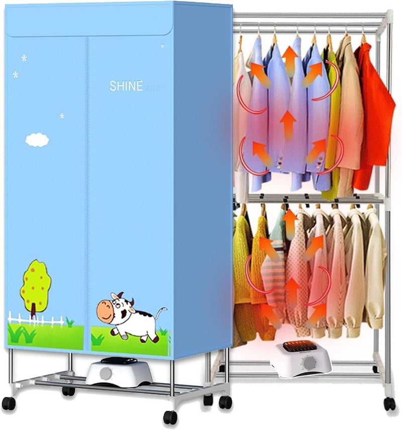 2-Tier Heated Clothes Dryer with Heated Cover Indoor Stainless Steel Cabinet