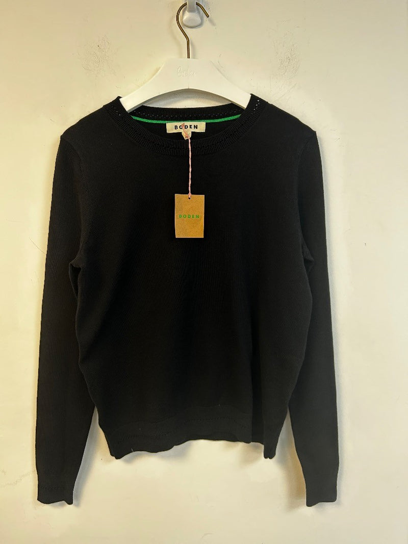 BODEN Catriona Cotton Crew Jumper Size Small Black NWT