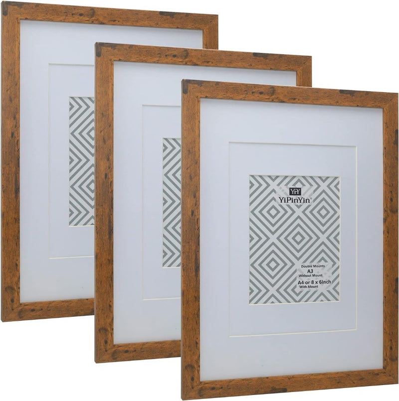 A3 Rustic Wood Photo Frame set of 3 with double mounts for A4 or 6x8 photo