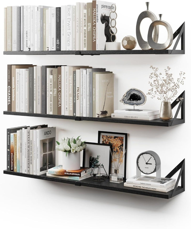 Wall Mounted Floating Shelves Set of 3 Black