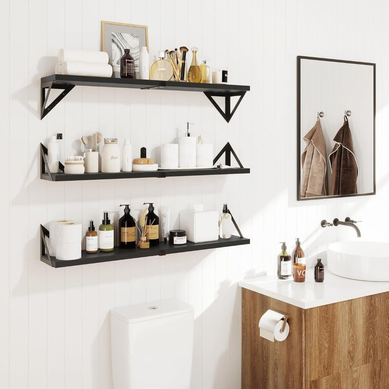 Wall Mounted Floating Shelves Set of 3 Black