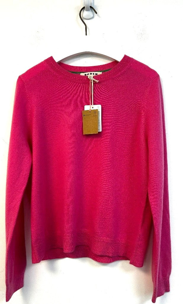 BODEN Eva Cashmere Crew Neck Jumper Size Medium Raspberry Pink NWT