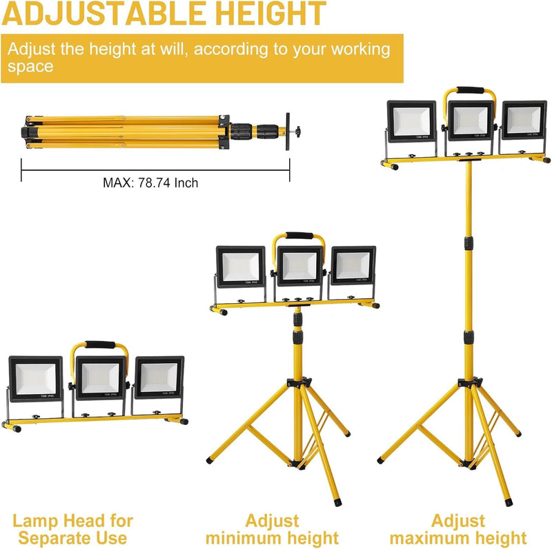 Yofuly 300W LED Tripod Work Light, 21000 Lumen High Power Job Site Light