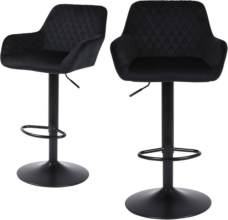 Velvet Bar Stool Set of 2 Black