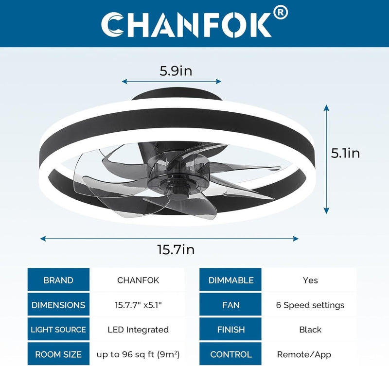 16 Inch Smart Ceiling Fans with Lights and Remote, Flush Mount Ceiling Fan