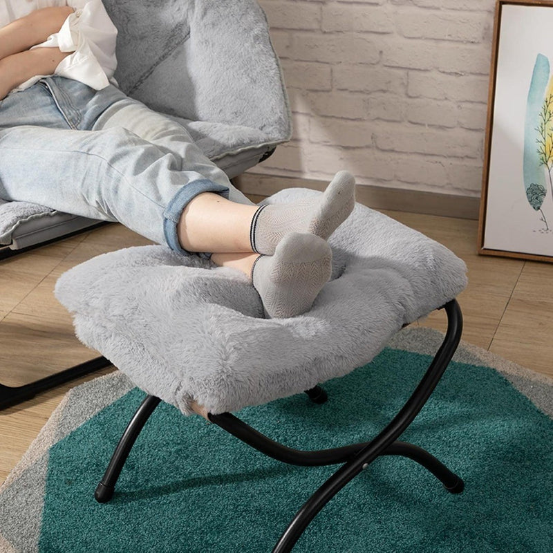 Plush Footstool Foldable Footrest Stool with Metal Legs Soft Warm Ottoman seat