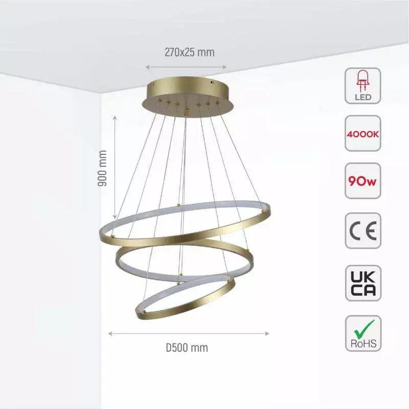 LED Triple Circle Gold Finishing Natural Modern Pendant Ceiling Light