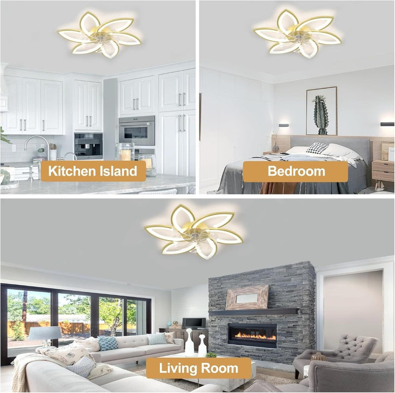 Depuley 30''Ceiling Fans with Lights and Remote, Golden Flower Shape Led Ceiling