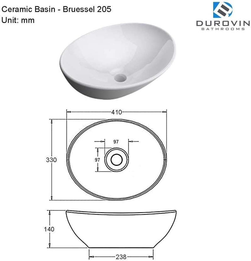 Sink Vessel 41 x 33 x 14cm Countertop Oval