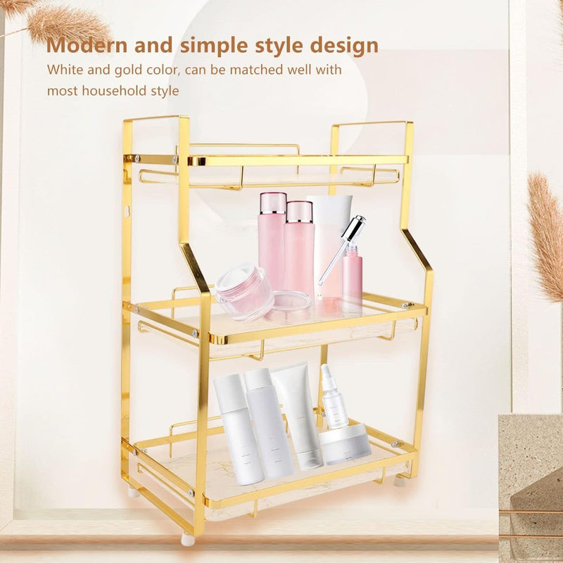 Modern Bathroom Cabinet 3 Tier White and Gold