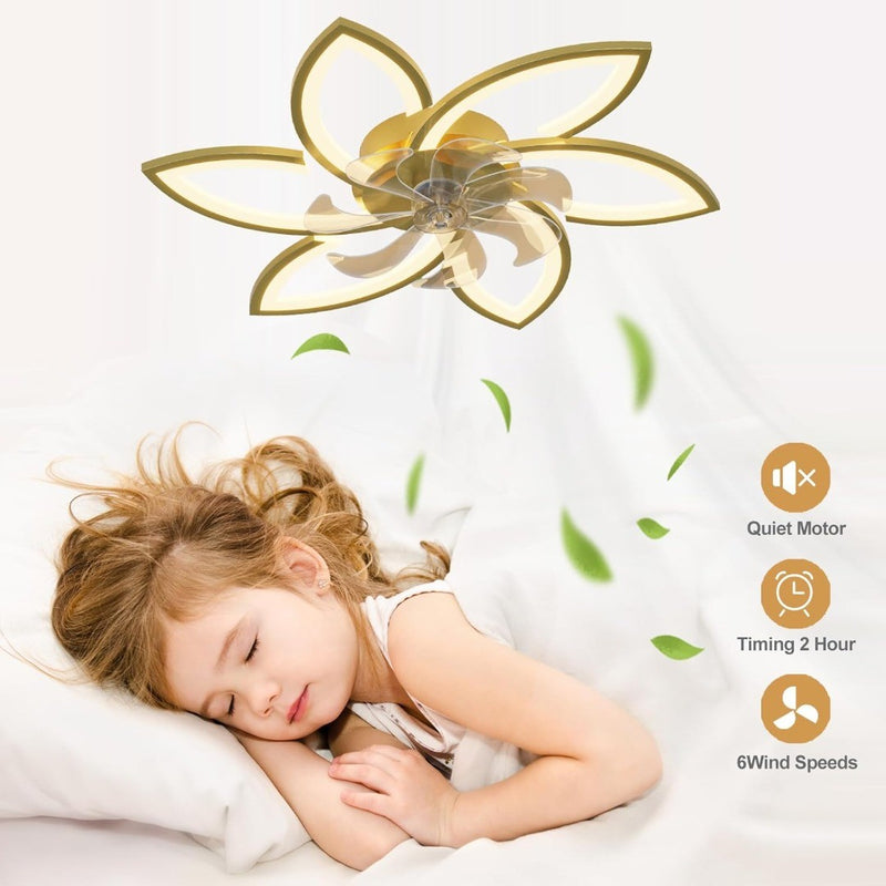 Depuley 30''Ceiling Fans with Lights and Remote, Golden Flower Shape Led Ceiling