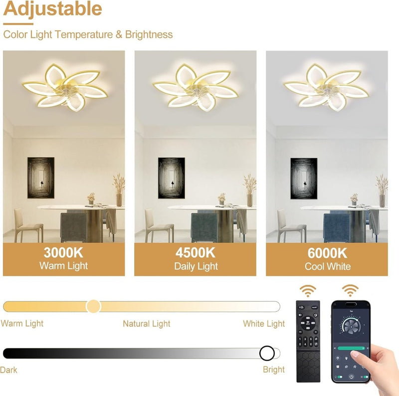 Depuley 30''Ceiling Fans with Lights and Remote, Golden Flower Shape Led Ceiling