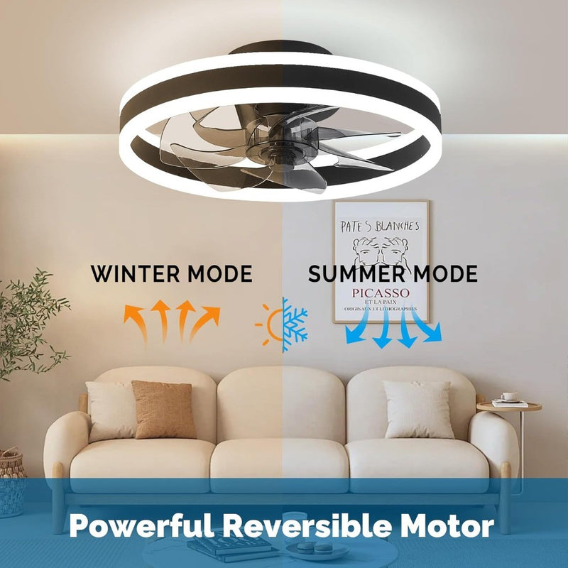 16 Inch Smart Ceiling Fans with Lights and Remote, Flush Mount Ceiling Fan