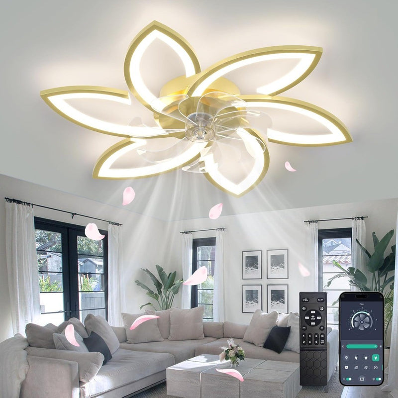 Depuley 30''Ceiling Fans with Lights and Remote, Golden Flower Shape Led Ceiling