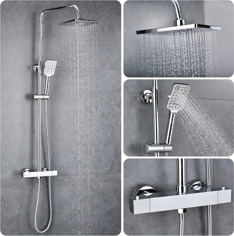 Thermostat Shower System Square Mixer Set Chrome