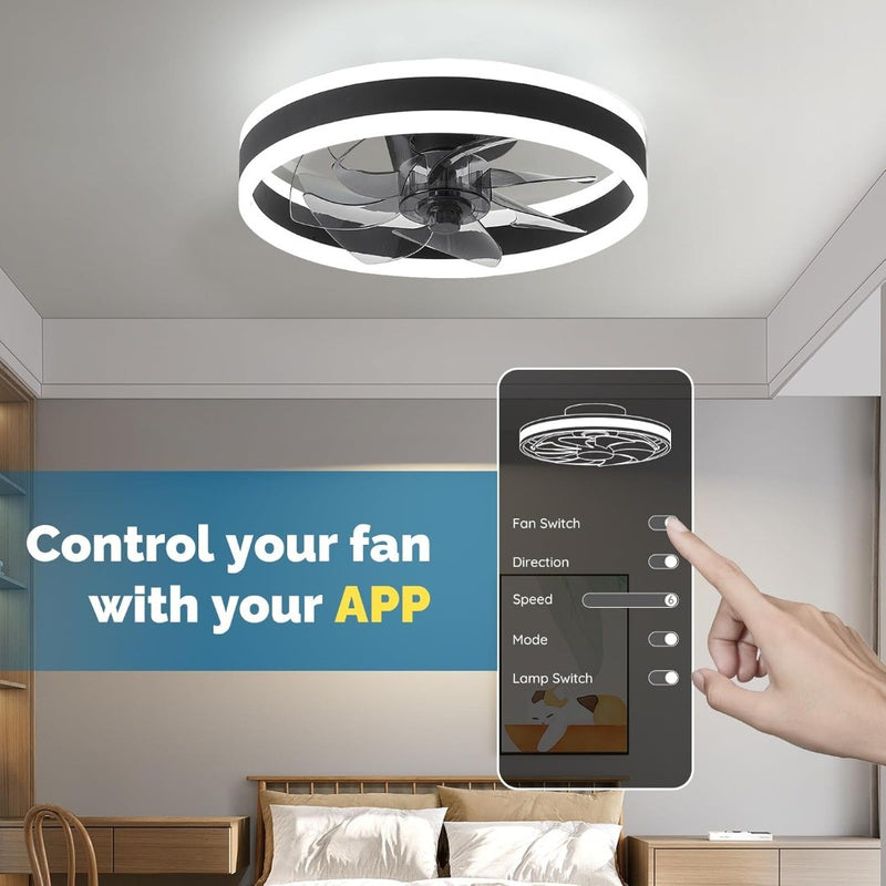 16 Inch Smart Ceiling Fans with Lights and Remote, Flush Mount Ceiling Fan