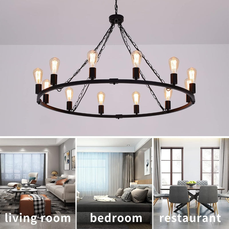 Rustic Farmhouse Chandelier 12 Lights