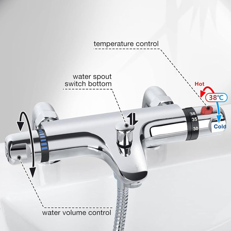 Thermostatic Bath Shower Mixer Tap Chrome