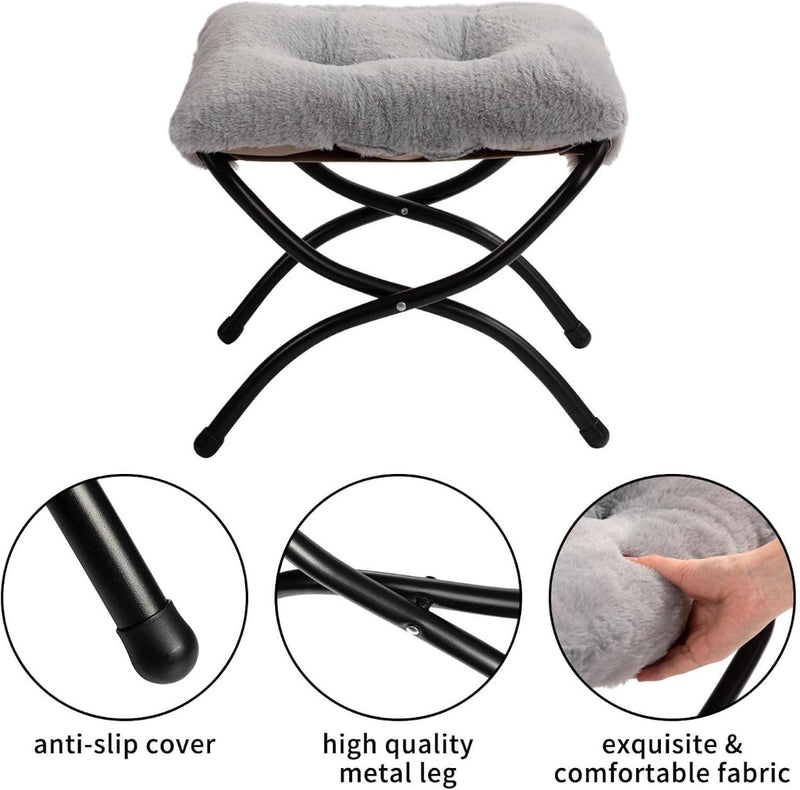 Plush Footstool Foldable Footrest Stool with Metal Legs Soft Warm Ottoman seat