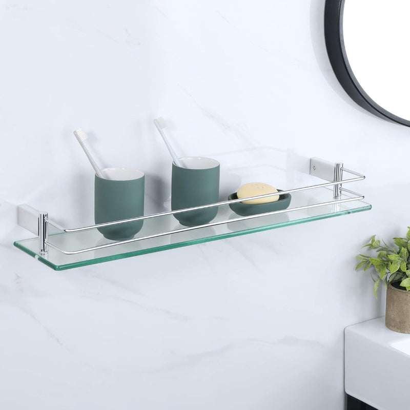 Tempered Glass Shelf - Polished Chromed Frame - Wall Mounted - 24 inches