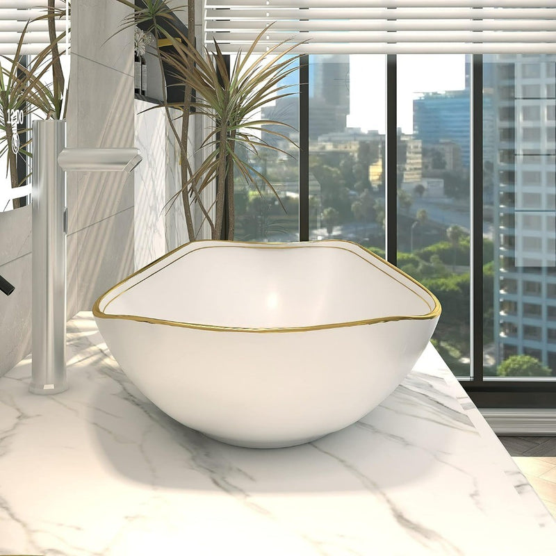 Bathroom Sink-MEJE 56.5 x 40.3 cm Luxury Gold Rim Oval Vessel Vessel Vanity Sink