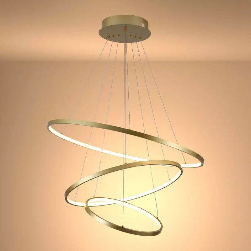 LED Triple Circle Gold Finishing Natural Modern Pendant Ceiling Light