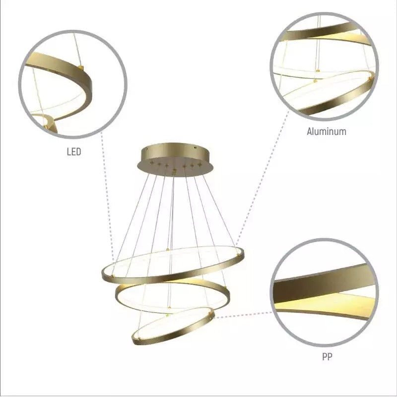 LED Triple Circle Gold Finishing Natural Modern Pendant Ceiling Light