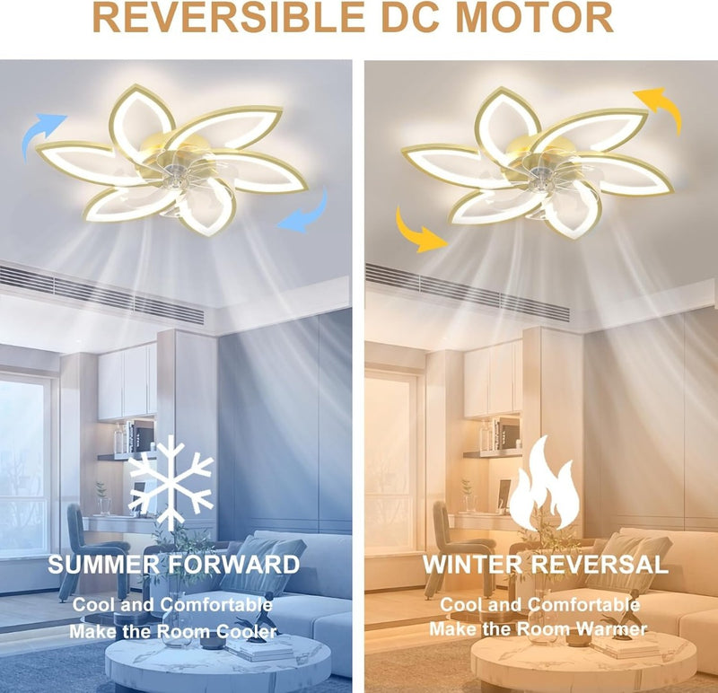 Depuley 30''Ceiling Fans with Lights and Remote, Golden Flower Shape Led Ceiling